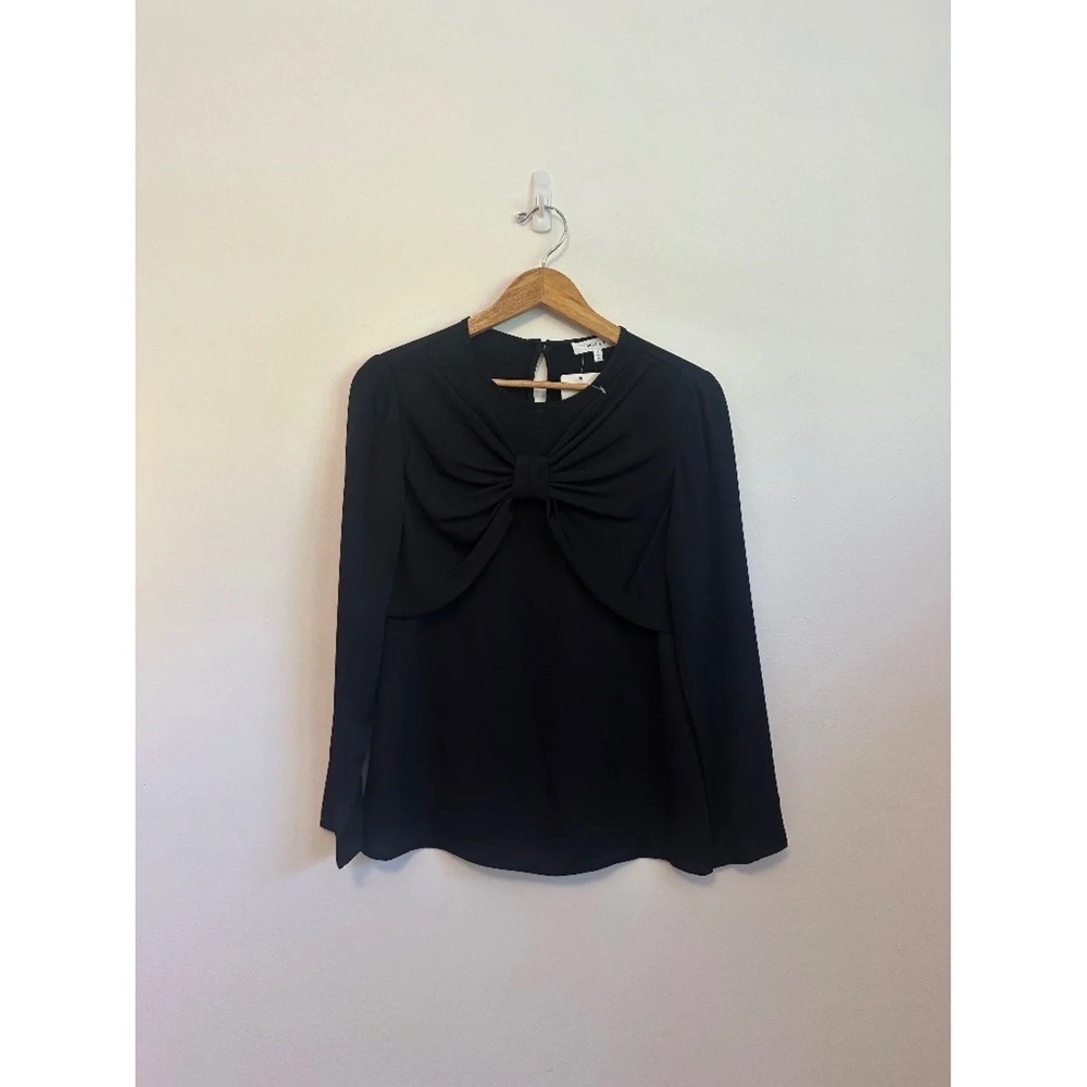 Milly Black Silk Blend Bow Front Long Sleeve Blouse | Size 6